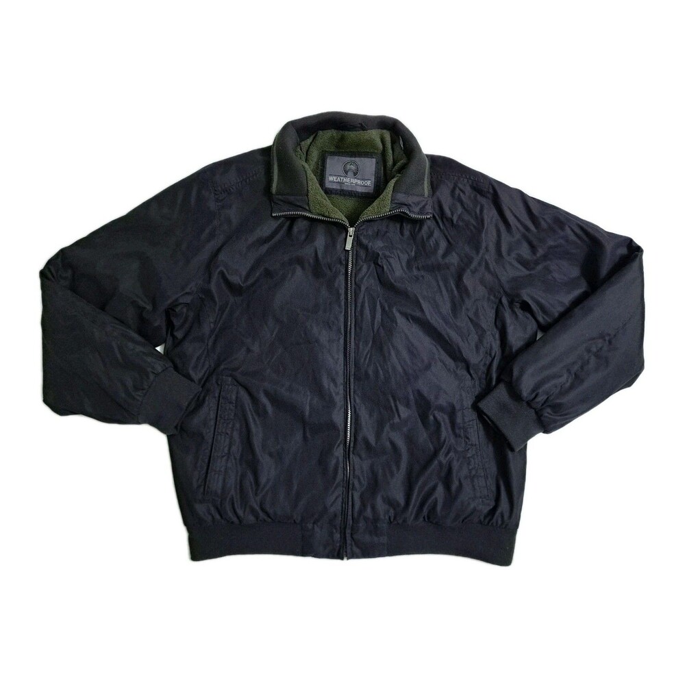 Weatherproof Vintage Bomber Jacket Men's XL Black Fleece Lined Coat Harrington